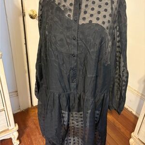 H&M Black Polka Dot Sheer Overlay Dress with Green Lining